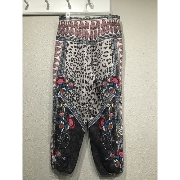 Free People Boho Patchwork Harem Pants Linen Blend Tapered Festival Women's M - Picture 6 of 7